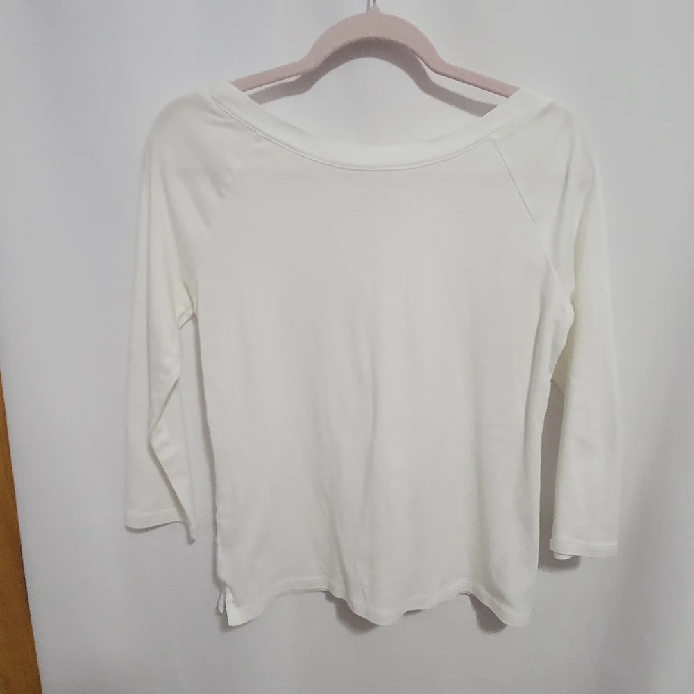 Talbots Petites White Boatneck Top, Size MP - Picture 2 of 3
